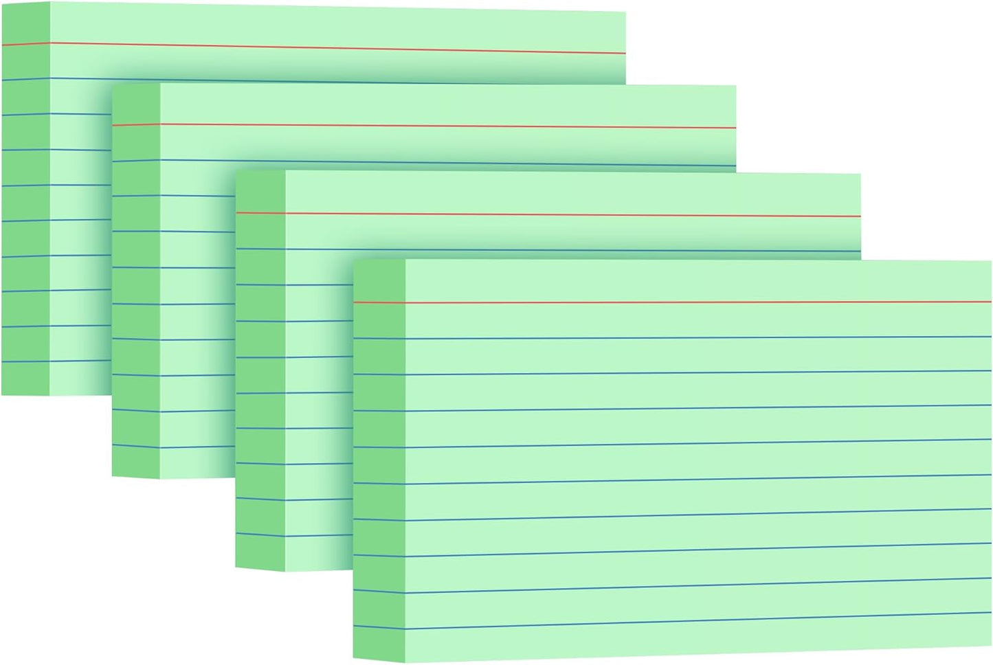 Green Index Cards 3x5, 200 Pack, Ruled Index Cards, Flash Cards for Studying, Heavy Note Cards for Office, Home and School, 4 Packs of 50