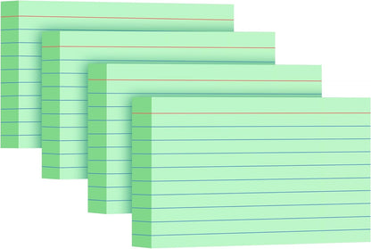 Green Index Cards 3x5, 200 Pack, Ruled Index Cards, Flash Cards for Studying, Heavy Note Cards for Office, Home and School, 4 Packs of 50