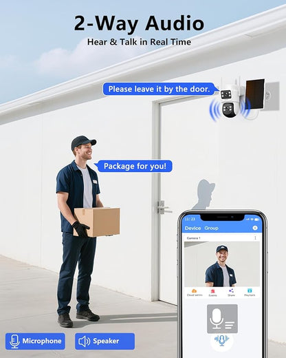 WEILAILIFE 【Auto Tracking & 2-Way Audio Security Cameras Wireless Outdoor, Solar-Powered PTZ Security Camera System, WiFi Home Video Surveillance Systems DVR Kits