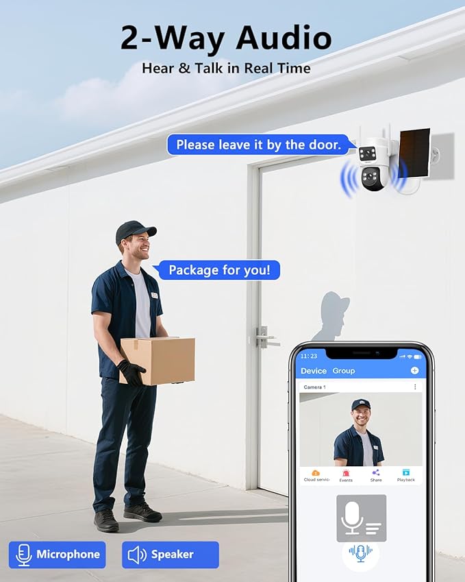 【Auto Tracking & 2-Way Audio】 Solar Powered PTZ Camera System, Wireless Outdoor Security Cameras, WiFi Home Video Surveillance Systems DVR Kits