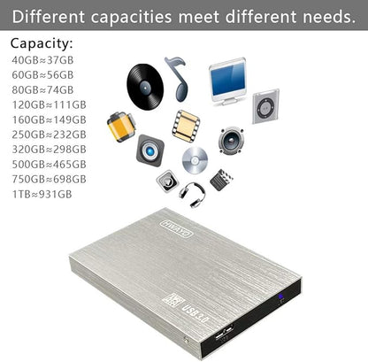 2.5'' HDD 750GB Ultra Slim Portable External Hard Drive USB3.0 Storage for Xbox One Console, PC, Laptop, MacBook (Silver)