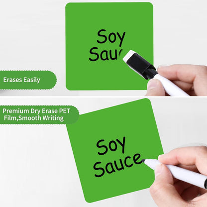 Dry Erase Sticky Notes Reusable Labels for Storage Bins Organizing Jar Pantry, Waterproof Removable Label Stickers for Kitchen Office School All Purpose Use (4x4 inches), Dry Erase Sheets