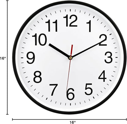 Plumeet Extra Large Wall Clock - 16" Non Ticking Silent Quartz Black Wall Clocks - Simple Design Wall Clocks for Living Room Decor, Battery Operated, White