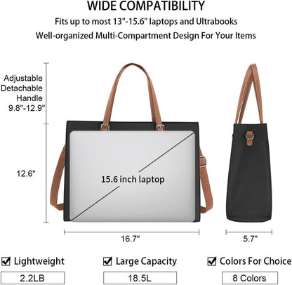 Laptop Bag for Women Waterproof Lightweight Leather 15.6 Inch Computer Tote Bag Business Office Briefcase Large Capacity Handbag Shoulder Bag Professional Office Work Bag