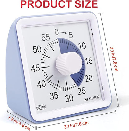 Secura 60-Minute Visual Timer, Classroom Timer, Countdown Timer for Kids and Adults, Time Management Tool for Teaching (Purple & Purple)