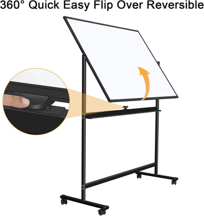 H-Qprobd 48"x36" Mobile Whiteboard Double-Sided Magnetic Dry Erase Board on Wheels - Comercial Rolling White Boards with Sturdy Stand for Home, Office & School