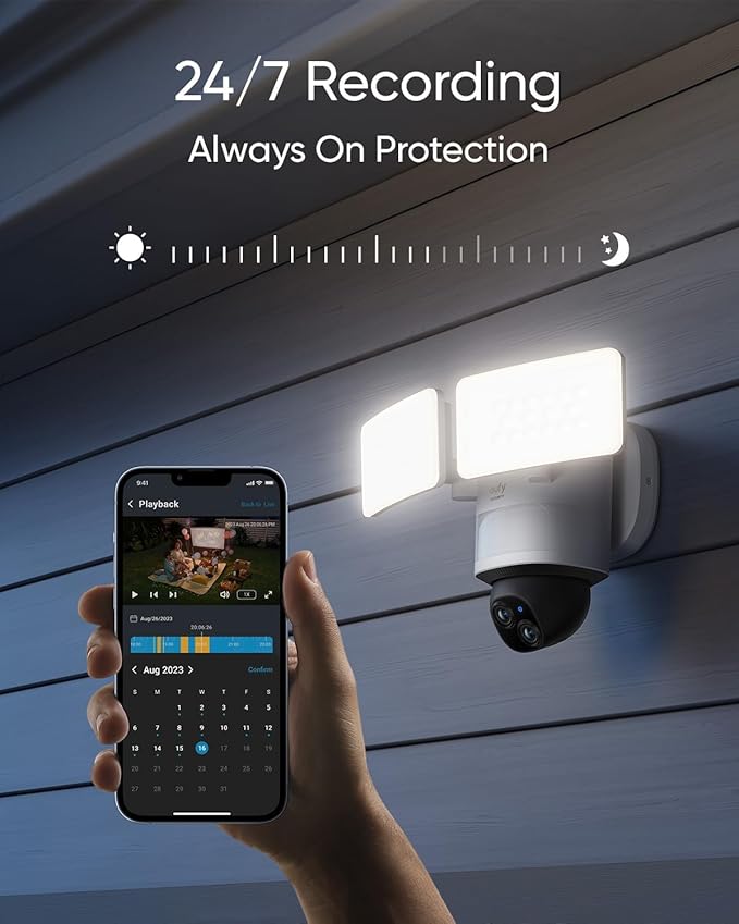 eufy Security Floodlight Wired Camera E340 2kit+Homebase3, Security Camera Outdoor, 355° Pan & Tilt, 24/7 Recording, 2000 LM, Motion Detection, Built-in Siren, Dual Cam, No Monthly Fee
