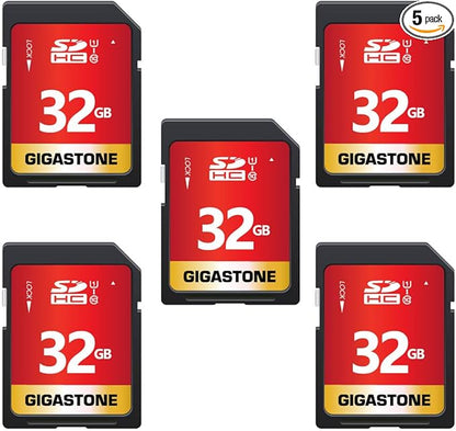 GIGASTONE 32GB SD Card 5-Pack UHS-I U1 Class 10 SDHC Memory Card High-Speed Full HD Video Compatible with Canon Digital Camera, SPYPOINT TACTACAM WOSPORTS Trail Camera, with 5 Mini Cases