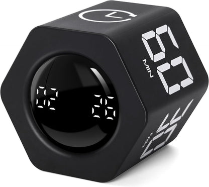 Productivity Timer 1, 5, 10, 30, 60 Minutes Preset, Desk Cube Timer with Gravity Sensor/Mute/Vibration for ADHD, Work, Study, Kitchen, Back to School (1, Black)