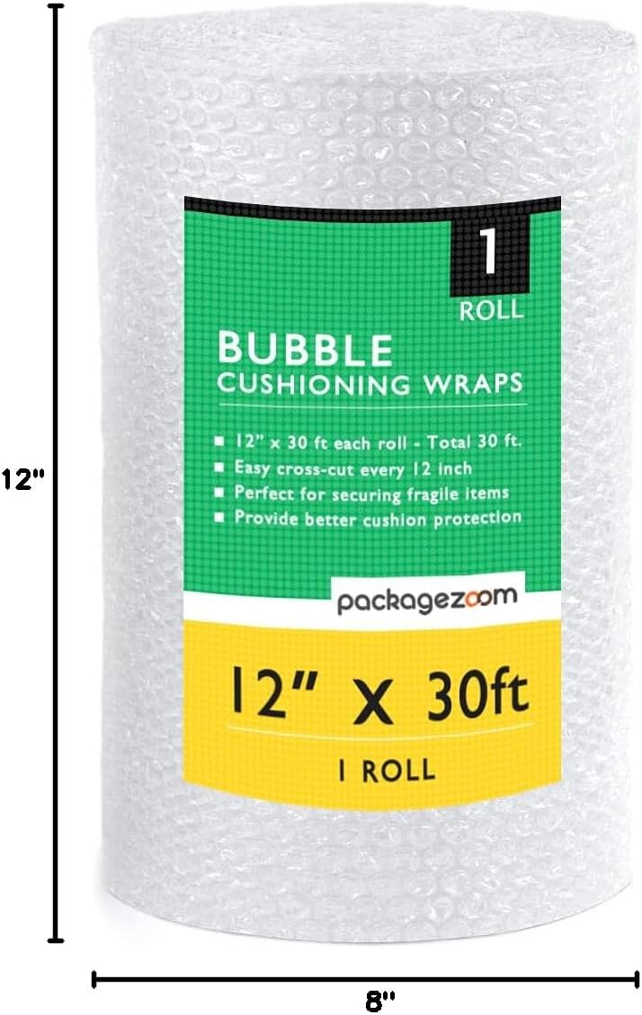 12 inch x 30 ft Bubble Cushioning Wrap, Perforated Every 12" Protective Packing Moving & Shipping Supplies for Boxes & Fragile Items