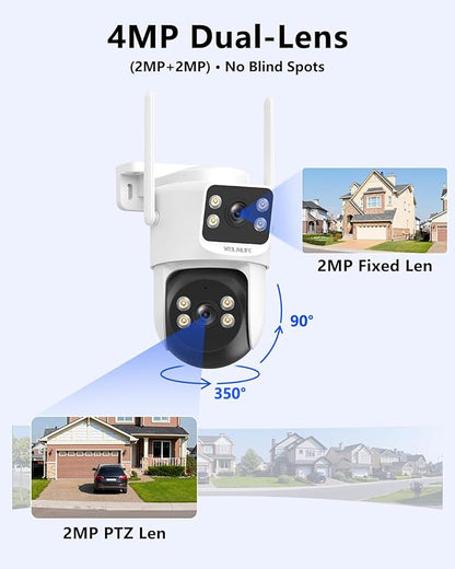 【2-Way Audio & Auto Tracking】 4MP PTZ Security Cameras Wireless Outdoor, WiFi Home Security Camera System, Video Surveillance DVR Kits