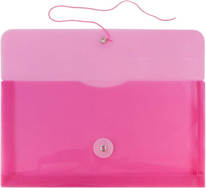 JAM PAPER Plastic Envelopes with Button & String Tie Closure - #10 Business Booklet - 5 1/4 x 10 - Fuchsia Pink - 12/Pack