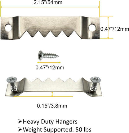 50 Pack Large Sawtooth Picture Hangers Steel Picture Hangers Picture Frames Hangers with Screws Picture Hang Solutions, for Hanging Clock Paintings Artwork Picture Frame Hook Photos (Silver)