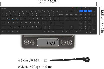 Arteck HB192 Universal Bluetooth Keyboard Multi-Device Stainless Steel Full Size Wireless Keyboard for Windows iOS Android Computer Desktop Laptop Surface Tablet Smartphone Rechargeable Battery