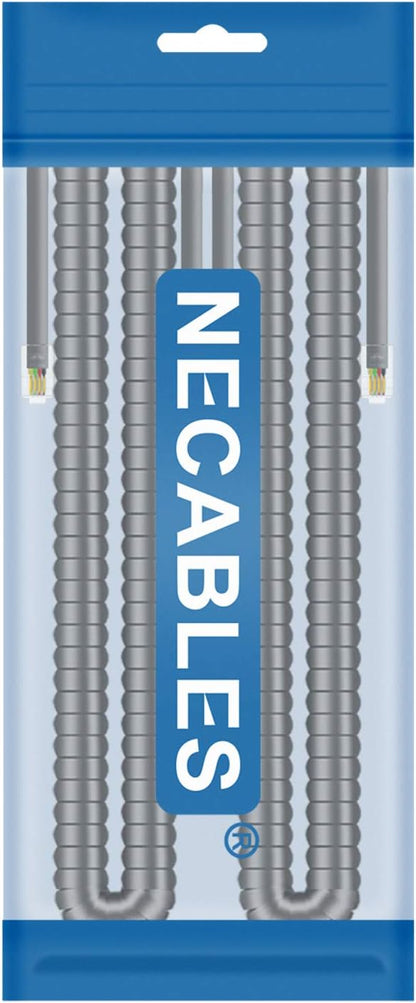 NECABLES 2Pack Phone Cord for Landline Telephone Handset Cord Curly Coiled Phone Cable RJ9 4P4C Male to Male Gray