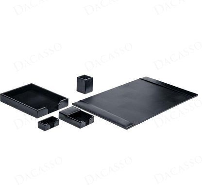 Dacasso Bonded Set Luxury Leather Desk Pad & Desk Organization Essentials, 5 Piece, Black
