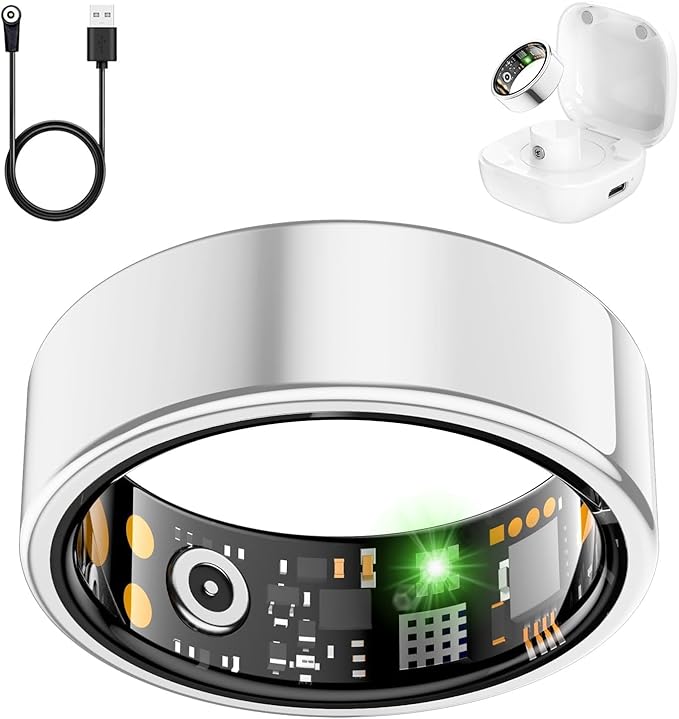 Smart Health Ring for Women Men, Fitness Tracker Ring with Heart Rate, Blood Oxygen, Sleep Tracker, Step Tracker, No Subscription Fee, IP68 Waterproof Smart Ring for iphone & Android (Silver, 14#)