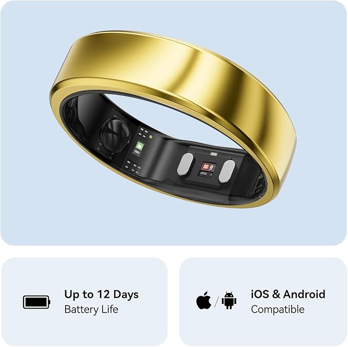 RingConn Gen 2, World’s First Smart Ring with Sleep Apnea Monitoring, No APP Subscription, 12-Day Battery Life, Stress/Heart Rate/Women's Health Tracker, Android & iOS Compatible (Gold, Size 6)