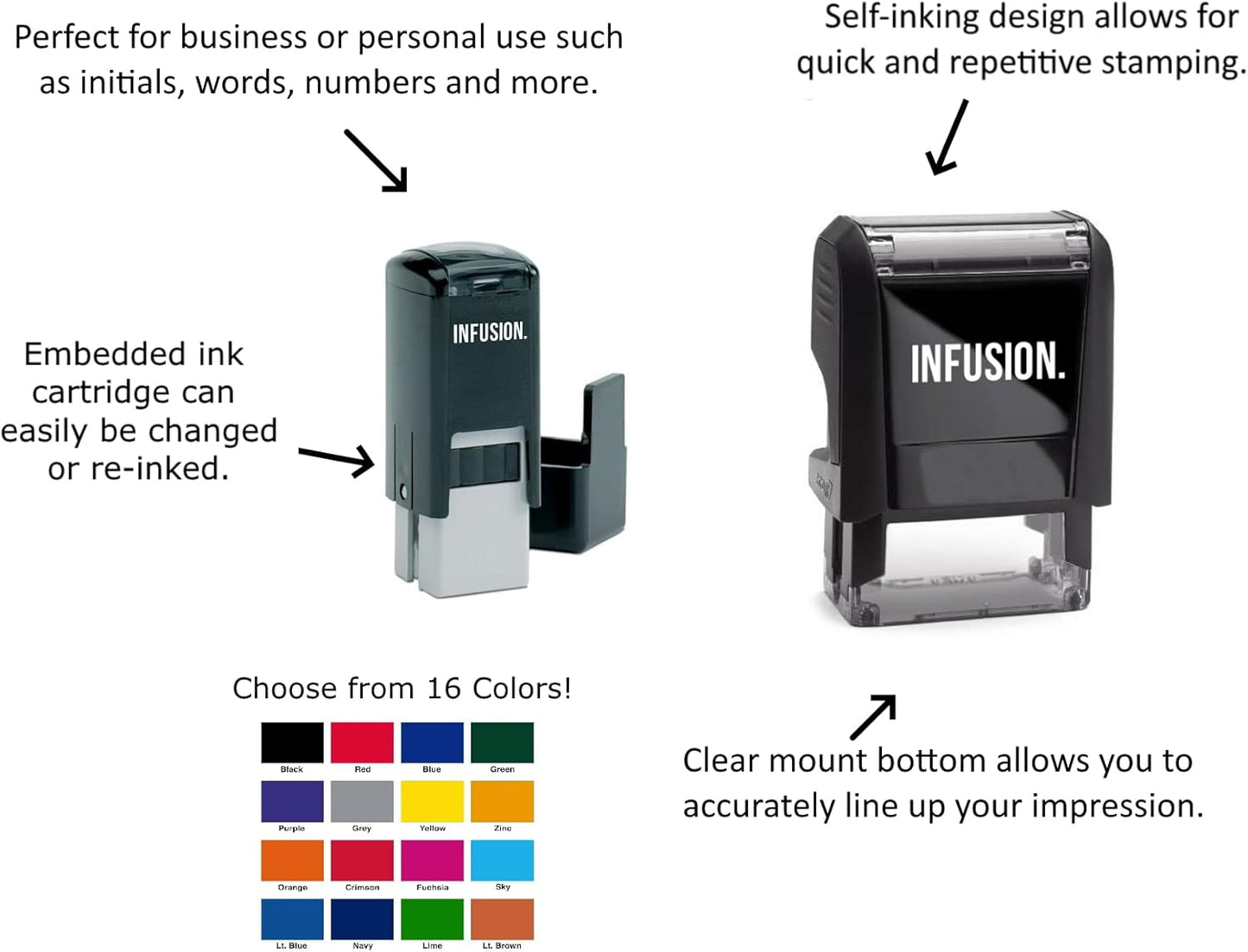 Infusion Self-Inking Custom Rubber Stamp (Personal or Business Use) - Choose from 16 Colors (1" x 3-1/4")