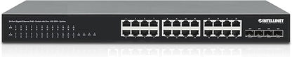 Intellinet 24-Port Unmanaged PoE+ Gigabit Ethernet Switch - 370W Power Budget, 4 x 10 Gbps SFP+ Ports, Rackmount / Desktop, Autosensing Ports, Sturdy Metal - 3 Yr Mf Warranty - 561761