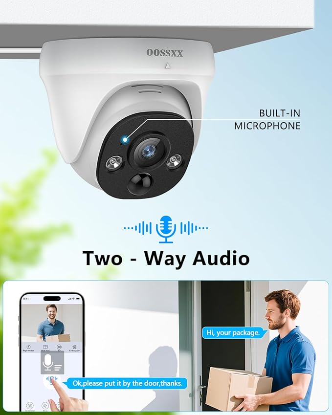 OOSSXX (4K HD & 130° Ultra Wide-Angle) 2-Way Audio 8MP Wired Dome PoE IP Cameras for Home Security Outdoor Camera System, 2Pcs Dome Cameras/2Pcs Bullet Camera, PIR Detection