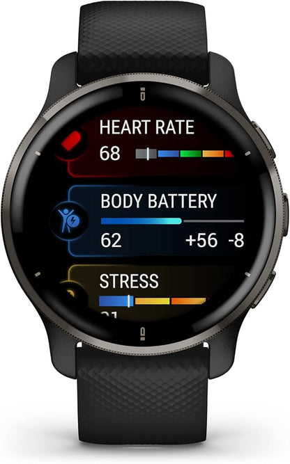 Garmin Venu 2 Plus, GPS Smwatch with Call and Text, Advanced Health Monitoring Fitness Features, Slate Black Band, One Size (Renewed)