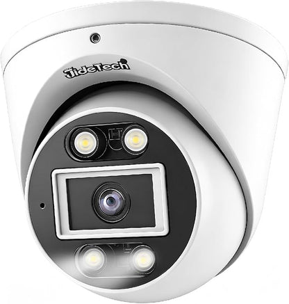 JideTech 8MP PoE IP Turret Camera Outdoor, Metal 4K IP Dome Camera Indoor, 2.8mm Lens Wide Angle, Human Vehicle Motion Detection, 98ft Dual Light Color Night Vision, IP66, RTSP,for Onvif NVR