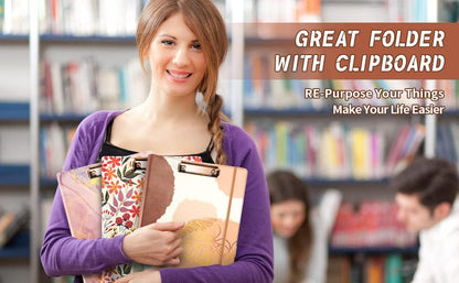 Clipboard Folio Folder Portfolio with Notepad-Pocket Business Card Holder Brown Faux PU Leather Portfolio