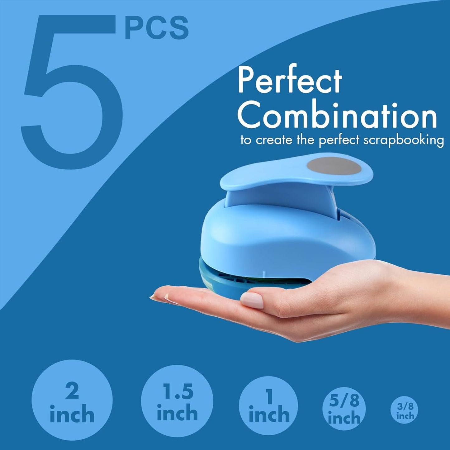 LOONENG 3/8inch, 5/8inch, 1inch, 1.5inch, 2inch Circle Punch Set, 5 Different Size Circle Hole Punch for Scrapbooking, Card Making, DIY Photo Albums, Gift Tags, Homemade Confetti