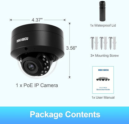 AI 8MP IP PoE Camera, Vandal-Proof Security Surveillance Dome Camera Outdoor, Face Detection, Human/Vehicle Detection, 2.8mm Lens 110°, Built-in Mic, No PT Supported IND8BR54A-B (Black)