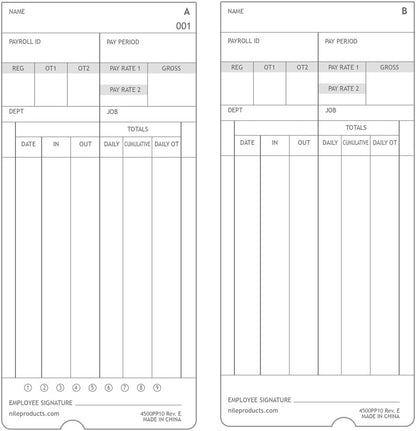 Nile Products - Authentic Time Cards for Nile Products 4500PP Compatible [ 4500PP10MB ] Electronic Calculating Time Clock, Double Sided Time Sheets (3.37 x 7.37 Inches) - 1000 Time Cards