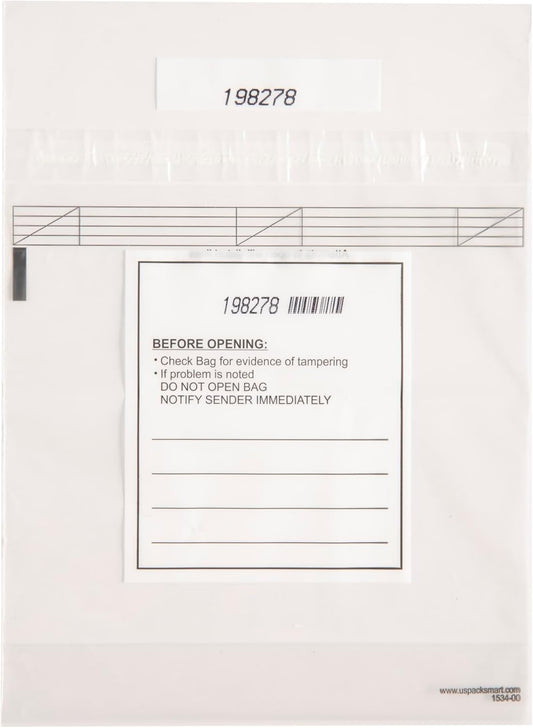 Clear Bank Deposit Bags 8.5"x8" 100-pack | Secure Bank Cash Transmittal Envelopes for Cash, Coins, Credit Cards, Checks, and More | Numbered, Self-Sealing, and Permanent Adhesive