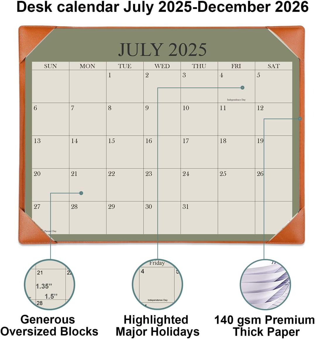 Desk Calendar 2025-2026 with Desktop Mat, 18 Month Small Desk Pad Calendar from July 2025 to December 2026, 8.5" x 11" Desk Pad Calendar 2025-2026 for Home, School Office, Brown