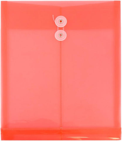 JAM PAPER Plastic Envelopes with Button & String Tie Closure - Letter Open End - 9 3/4 x 11 3/4 - Assorted Colors - 12/Pack