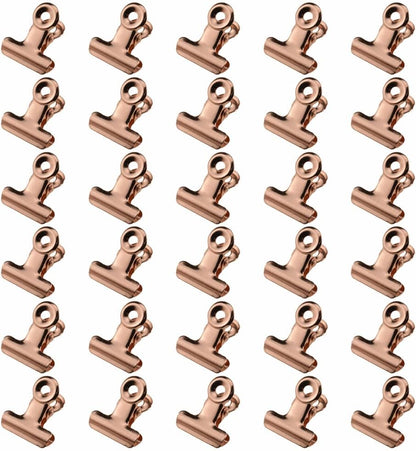 HAHIYO 0.87inch Rose Gold Bulldog Clips Metal File Hinge Binder Clips Clamps Save Space Strong Spring Jaws Rock Solid Grip Book Lay Flat Deburred Edge for Hang Photos Wall Grid Dog Food 30PCS