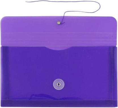 JAM PAPER Plastic Envelopes with Button & String Tie Closure - #10 Business Booklet - 5 1/4 x 10 - Purple - 12/Pack