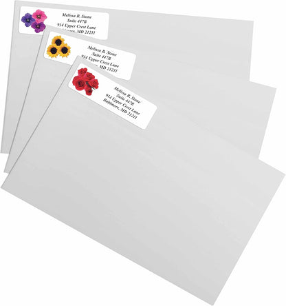 Floral Posy Assorted Rolled Address Labels with Elegant Plastic Dispenser