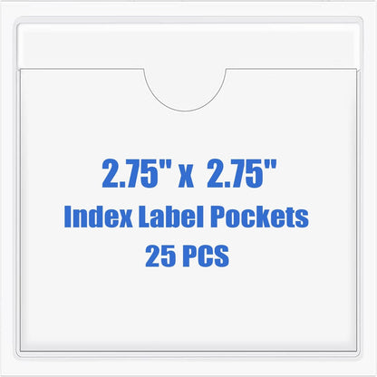 Origin-Joy 25 PCS Self-Adhesive Index Label Pockets, Clear Plastic Peel & Stick Card Holders with Top Open for Loading (2.75 x 2.75 inch)