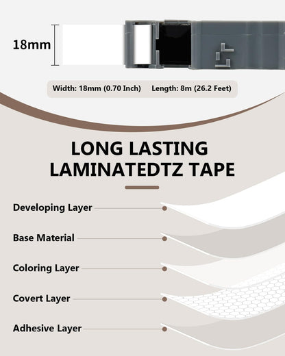 4-Pack 18mm 0.7" Laminated White Compatible for Brother Tze-241 Tze241 Tze241 Tz-241 Tz241 3/4" PTouch Tape Tze Tz 18mm 0.7 Laminated White Label Tape for PT-D400 PT-D410 PT-D600 PTD-610BT