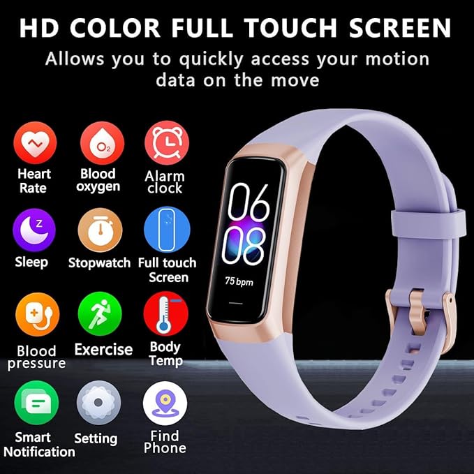 Fitness Tracker with 24/7 Blood Oxygen Heart Rate and Sleep Monitor,IP68 Waterproof,1.10''AMOLED Touch Color Screen,Step Counter Health Activity Trackers for Women Men (Purple)