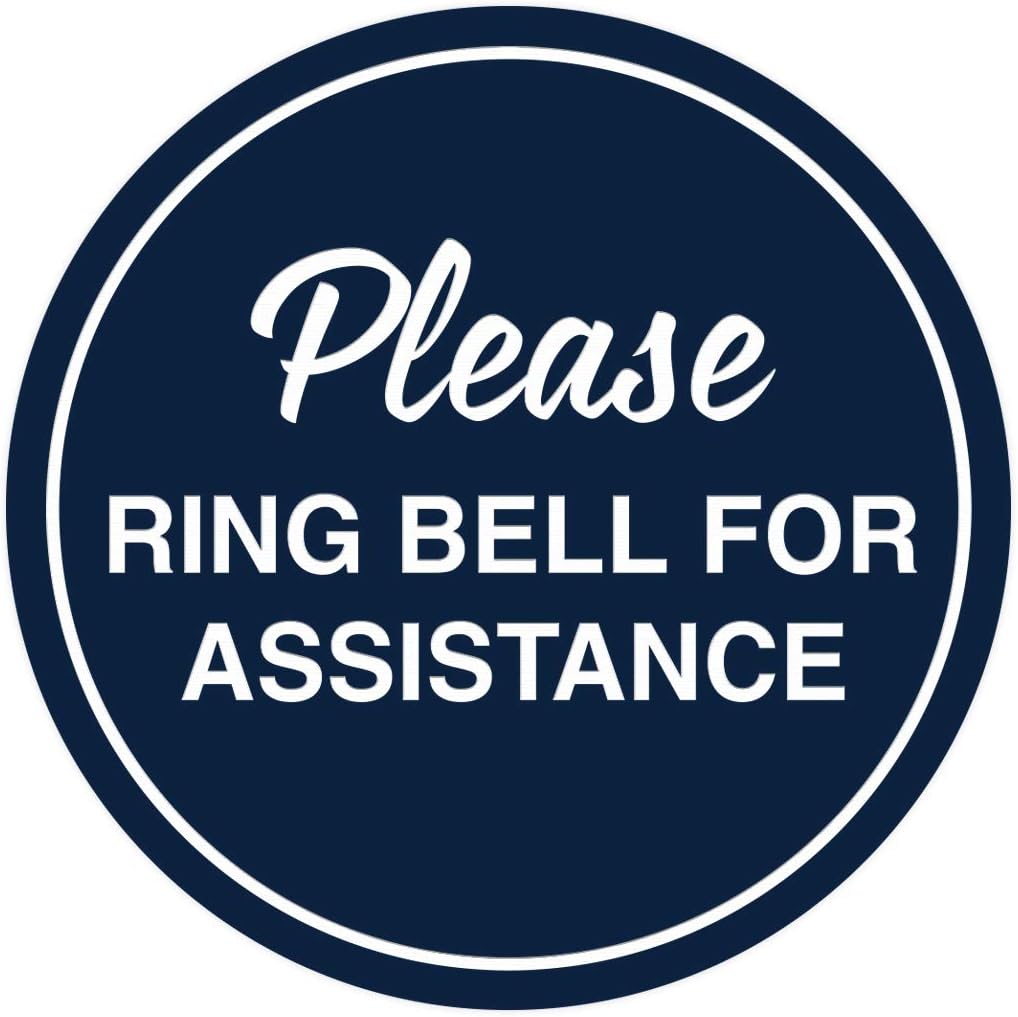 Signs ByLITA Circle Please Ring Bell For Assistance Wall or Door Sign | Easy Installation | Front Desk Reception Sign (Navy Blue/White) - Large (10 Pack)