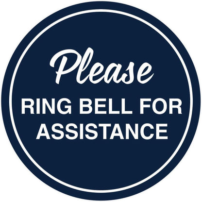 Signs ByLITA Circle Please Ring Bell For Assistance Wall or Door Sign | Easy Installation | Front Desk Reception Sign (Navy Blue/White) - Medium (1 Pack)