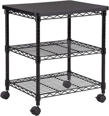 Safco Deskside 3 Tier Rolling Cart Printer Stand, Mobile Utility Table for Home Office with Steel Shelves, Black
