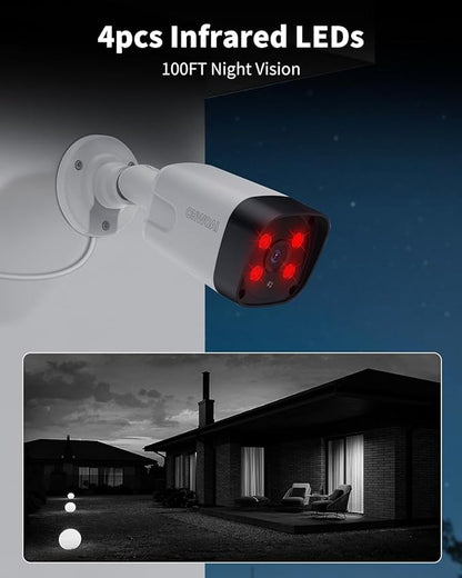 《130°Wide Angle-Lens & Dual Power Mode》Outdoor CCTV Security Camera System with 2-Way Audio,8.0MP IP Wired Security Cameras,Home Surveillance Video Equipment with 4K NVR