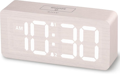 uscce Wooden Digital Alarm Clocks for Bedrooms: Dimmable Dual Alarm Clock with Large Numbers for Bedside Desk - Loud Alarm for Heavy Sleepers with Volume Control - Wood Decor & Gifts