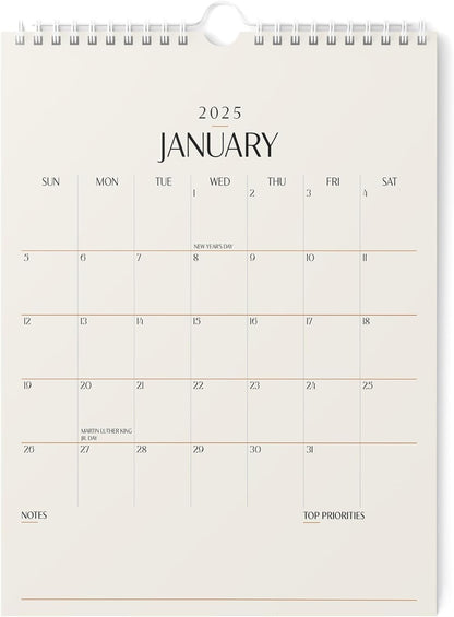 Karto Wall Calendar 2025 - Vertical 8.5x11 inch Runs Until June 2026 - Boost Your Productivity and Easy Planning with the Aesthetic Monthly Calendar - Beige
