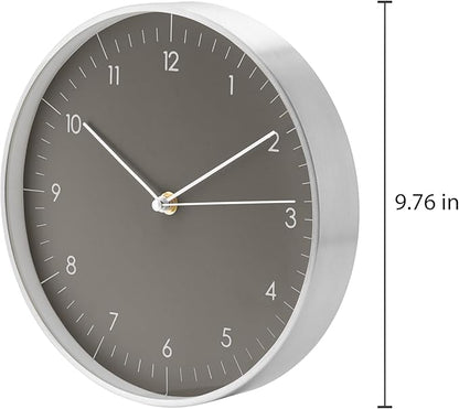 LUUK LIFESTYLE Wall Clock with Silent Movement, Minimalist Scandinavian Design, Gift for Moving-in, Arabic Numerals Easy to Read, Dark Grey and Silver