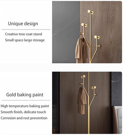 Gold Coat rack,Sturdy coat tree freestanding heavy duty with Marble Base,Metal standing coat rack for Bedroom,Entrance,Modern coat hanger stand for Coats,Hats,Bags(gold)