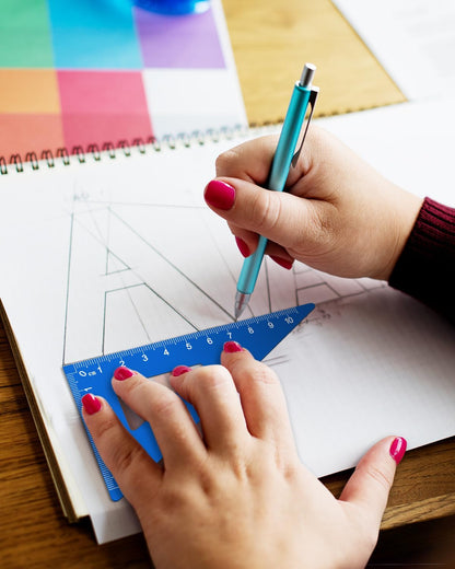 Honagu Triangular Ruler Set, 4+1Pieces Aluminum Alloy Ruler, Metal Drafting Ruler, Geometric Protractor for Students, School Office Supplies (Sky blue, 20cm)