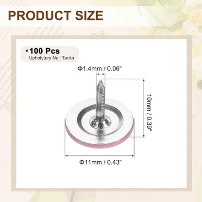 uxcell 100Pcs Upholstery Tacks, 11mmx10mm Flat Head Thumb Tack Decorative Furniture Nails Push Pins for Furniture Sofa Headboards, Pink